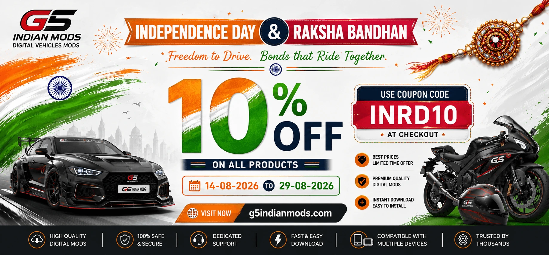Independence Day & Raksha Bandhan Sale Banner – G5 Indian Mods Vehicle Mods